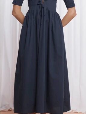 Smocked Bodice Navy Maxi Dress